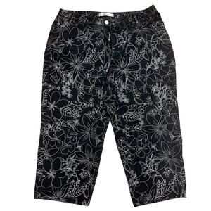 Evan Picone Black White Floral Cropped Pants jeans Size 14W